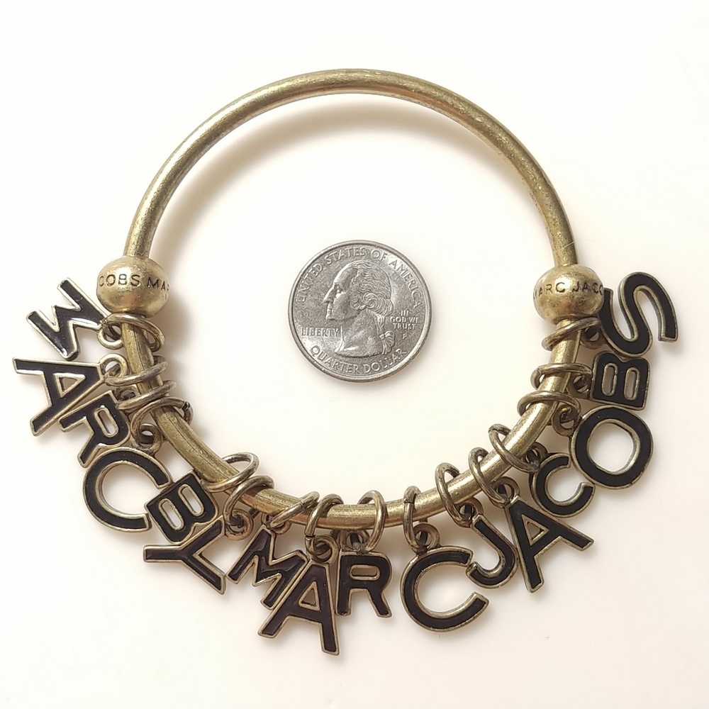 Marc Jacobs Black Brass Bangle Charm Bracelet - Picture 5 of 8